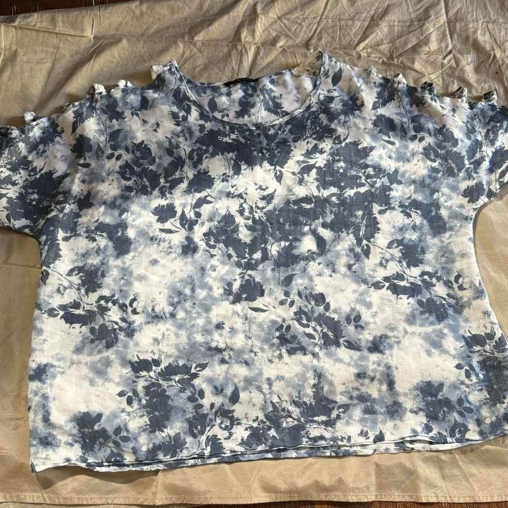 Fred David Blue and White Floral Blouse